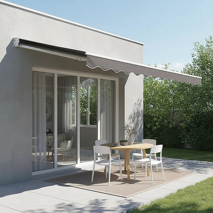 Outdoor Folding Arm Awning Retractable Sunshade Canopy Grey 3.0m x 2.5m