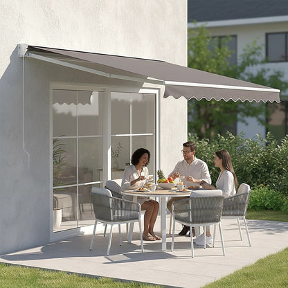 Outdoor Folding Arm Awning Retractable Sunshade Canopy Grey 4.0m x 2.5m