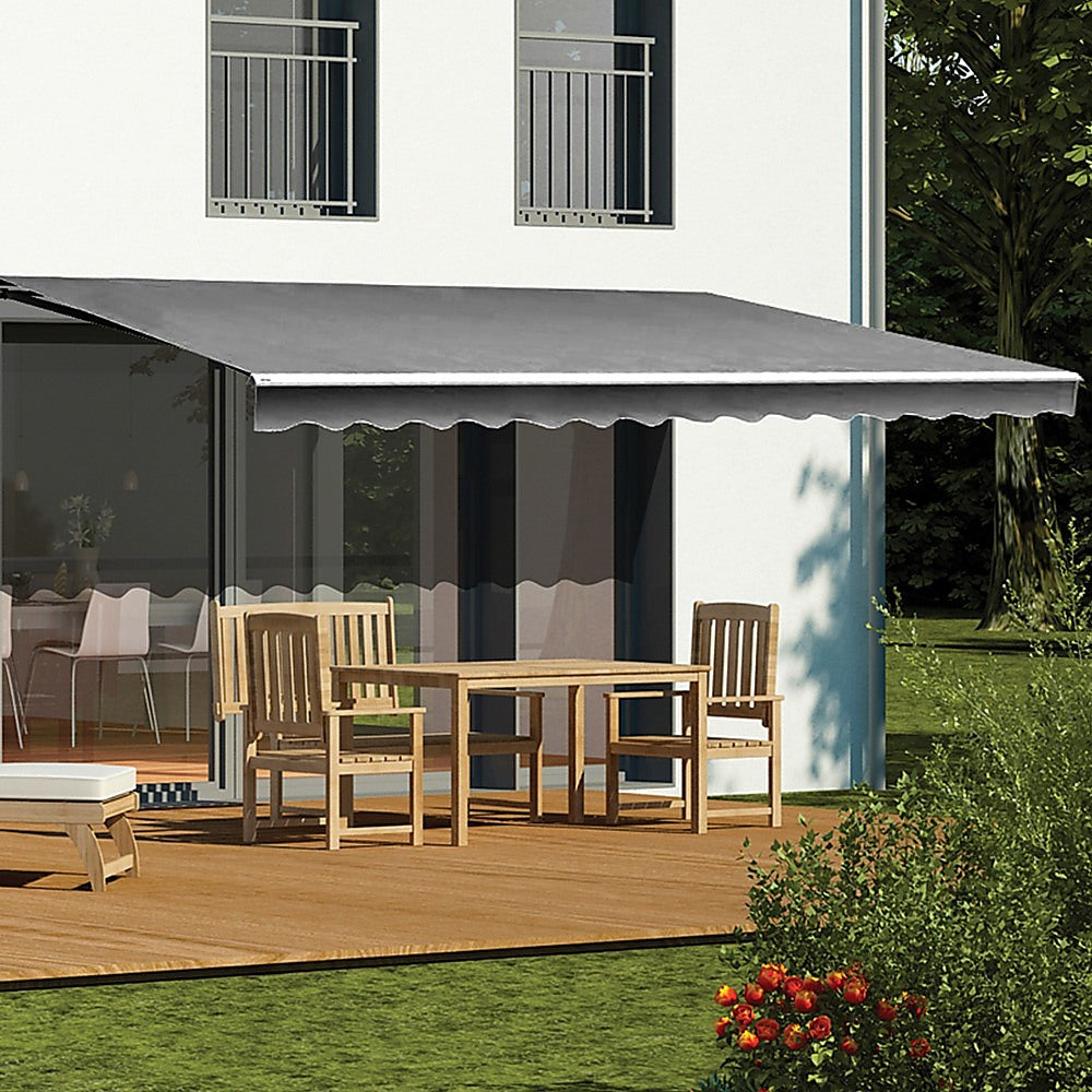 Outdoor Folding Arm Awning Retractable Sunshade Canopy Grey 4.0m x 2.5m