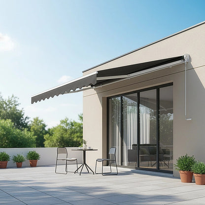 Outdoor Folding Arm Awning Retractable Sunshade Canopy Grey 5.0m x 2.5m