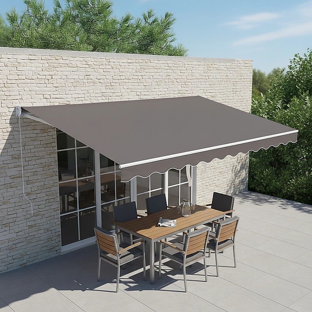 Outdoor Folding Arm Awning Retractable Sunshade Canopy Grey 5.0m x 2.5m