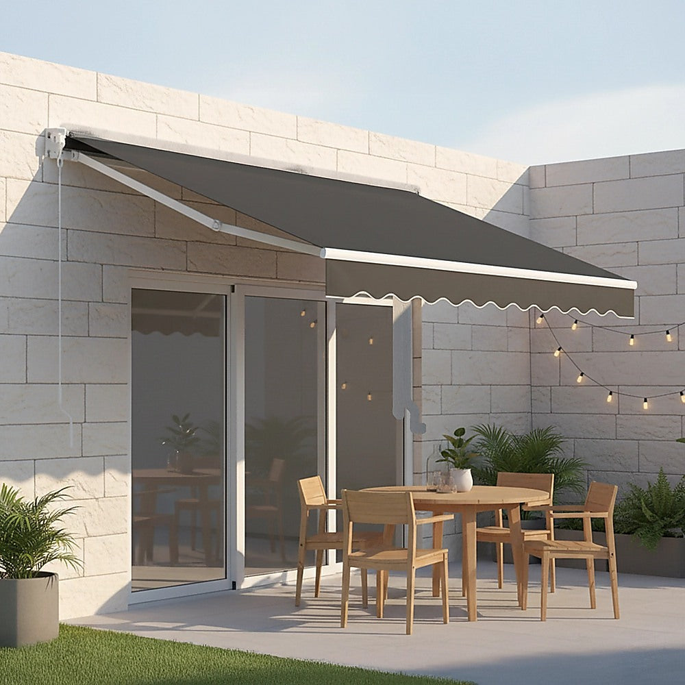 Outdoor Folding Arm Awning Retractable Sunshade Canopy Grey 5.0m x 2.5m