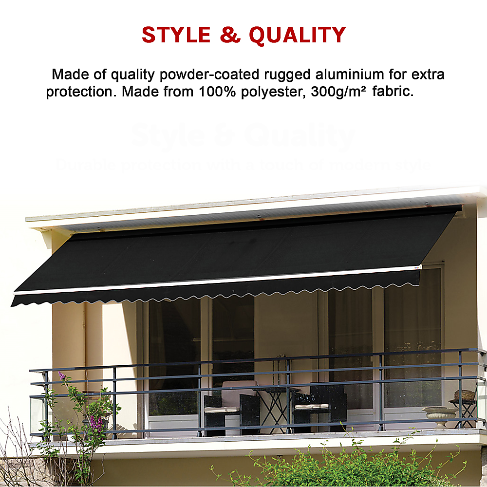 Outdoor Folding Arm Awning Retractable Sunshade Canopy Black 5.0m x 2.5m