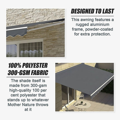 Outdoor Folding Arm Awning Retractable Sunshade Canopy Grey 4.0m x 3.0m