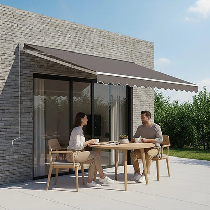 Outdoor Folding Arm Awning Retractable Sunshade Canopy Grey 4.0m x 3.0m
