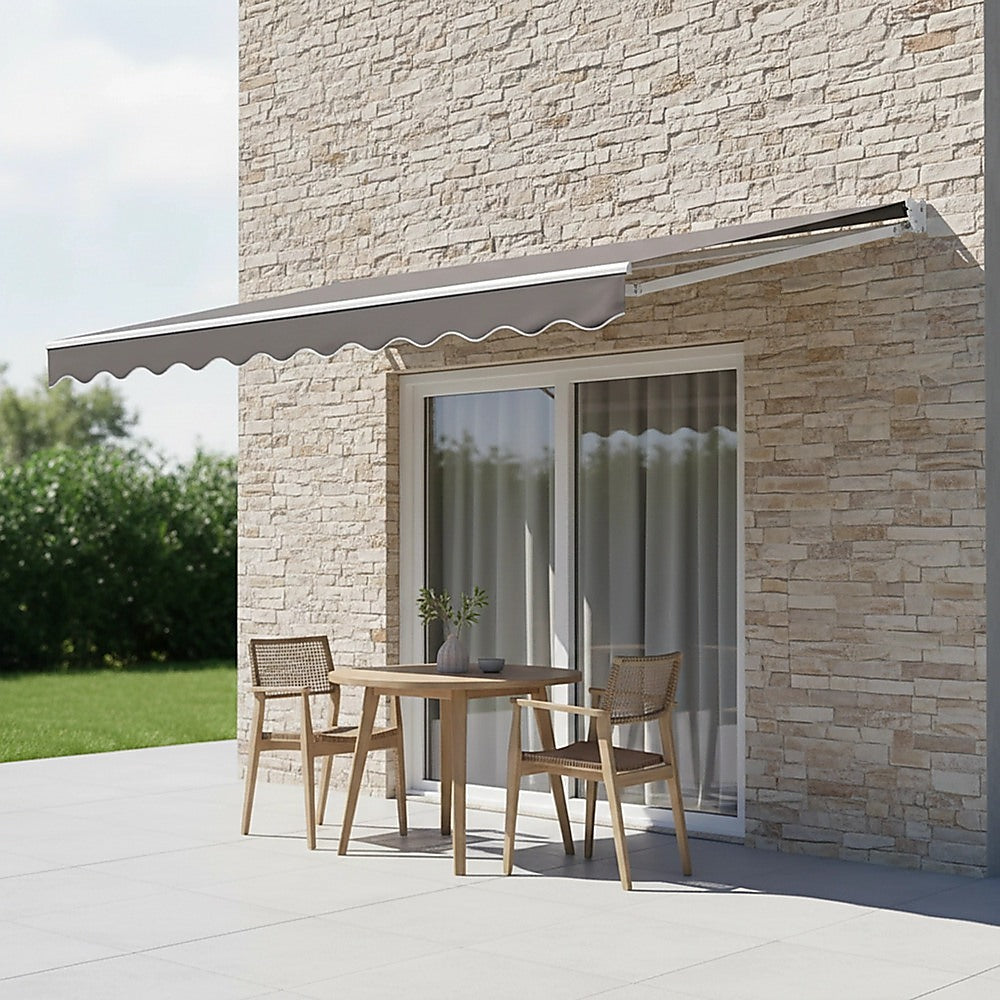 Outdoor Folding Arm Awning Retractable Sunshade Canopy Grey 4.0m x 3.0m