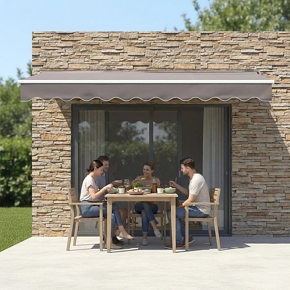 Motorised Outdoor Folding Arm Awning Retractable Sunshade Canopy Grey 4.0m x 2.5m