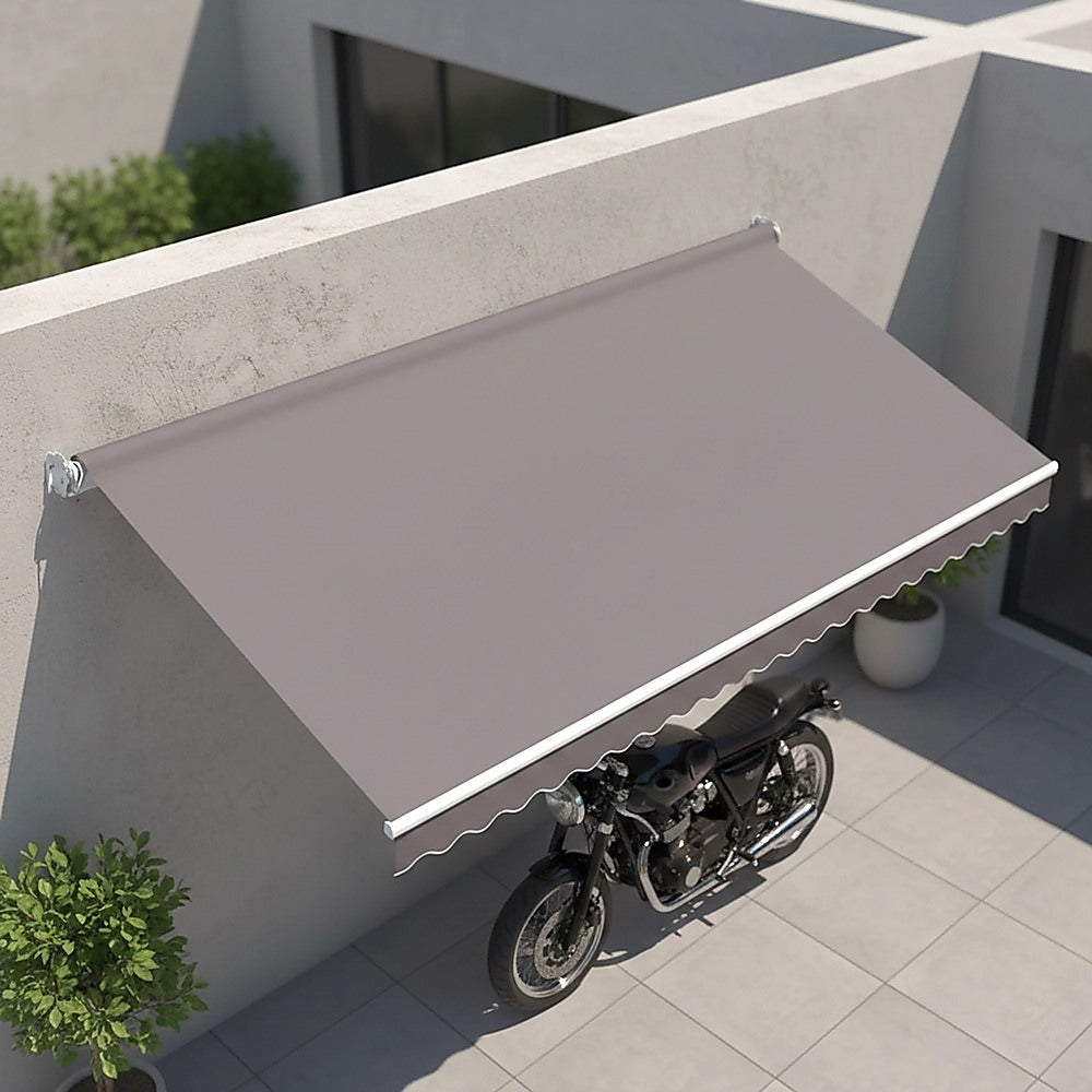 Motorised Outdoor Folding Arm Awning Retractable Sunshade Canopy Grey 4.0m x 3.0m