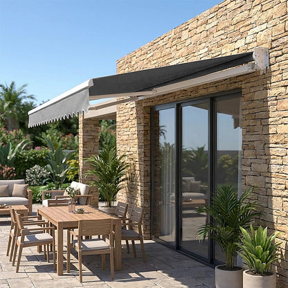 Motorised Outdoor Folding Arm Awning Retractable Sunshade Canopy Grey 5.0m x 2.5m