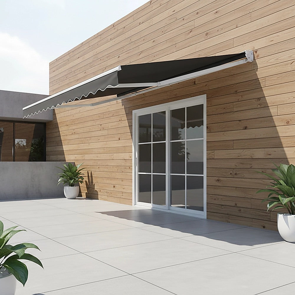 Motorised Outdoor Folding Arm Awning Retractable Sunshade Canopy Black 5.0m x 2.5m