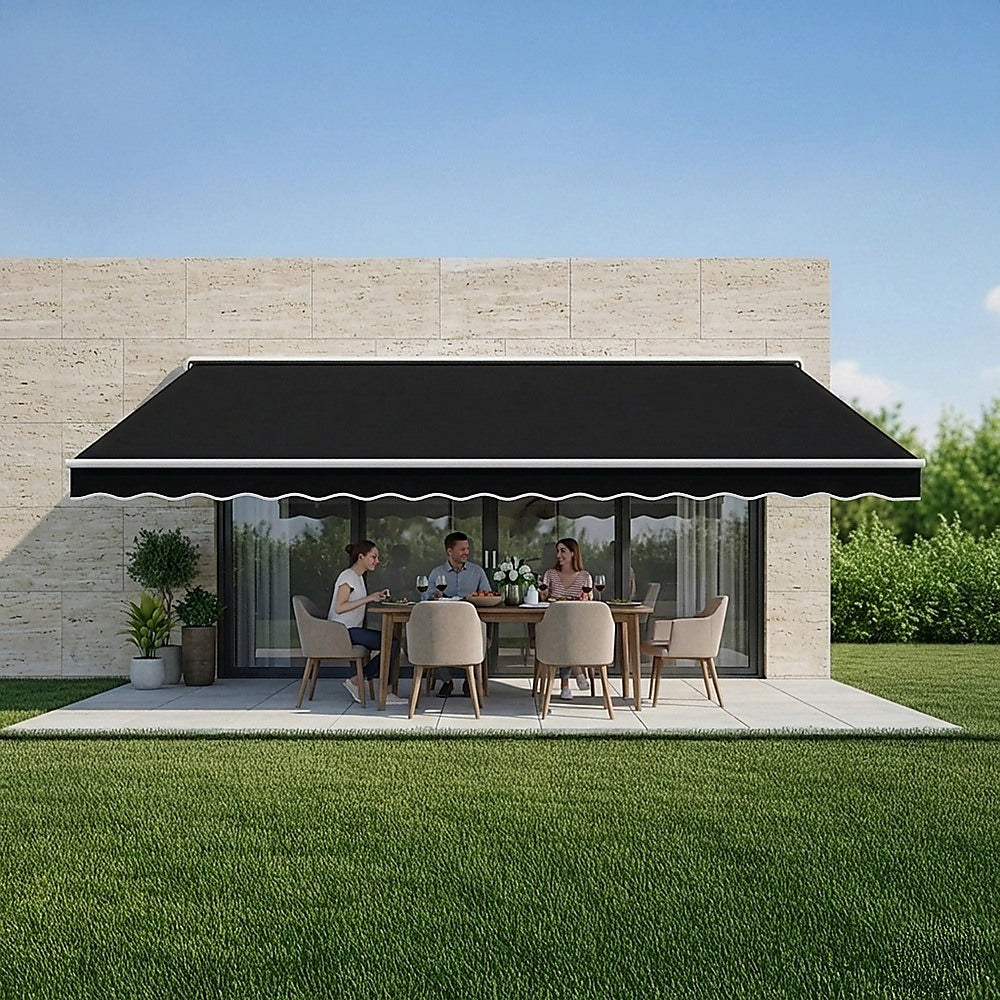 Motorised Outdoor Folding Arm Awning Retractable Sunshade Canopy Black 5.0m x 2.5m