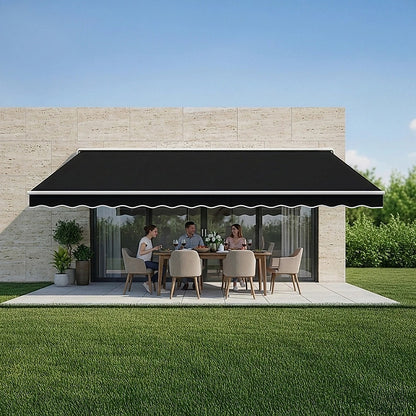 Motorised Outdoor Folding Arm Awning Retractable Sunshade Canopy Black 5.0m x 2.5m
