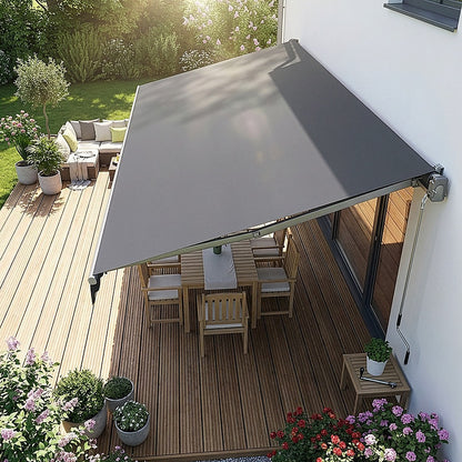 Motorised Outdoor Folding Arm Awning Retractable Sunshade Canopy Grey 5.0m x 3.0m