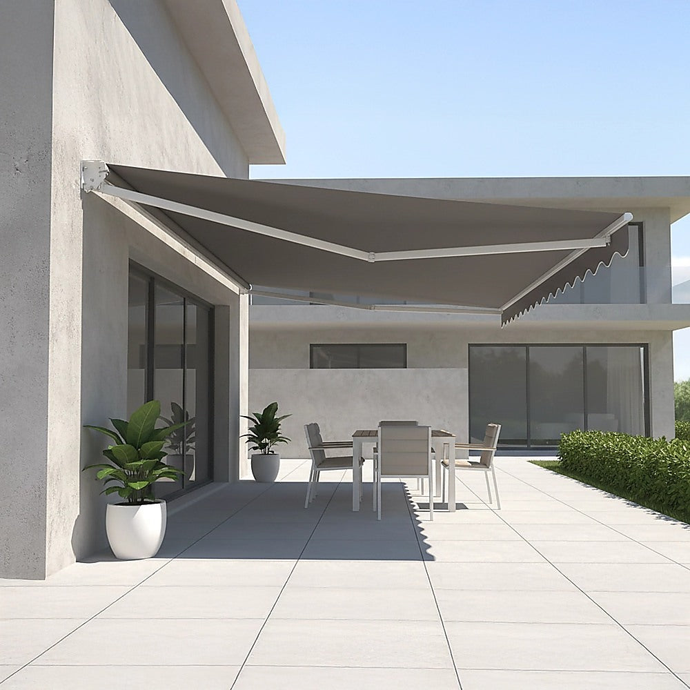 Motorised Outdoor Folding Arm Awning Retractable Sunshade Canopy Grey 5.0m x 3.0m