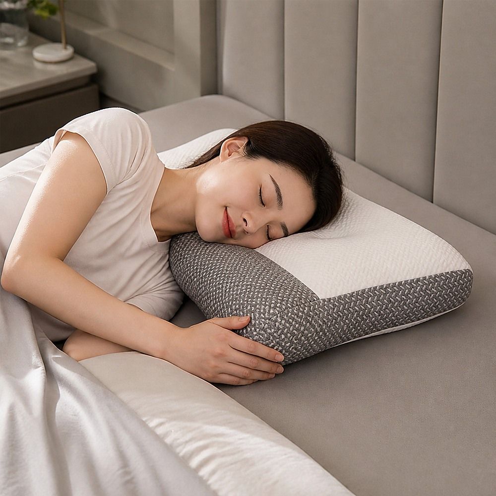Ergonomic Contour Bed Pillow with Soybean Fibre Fill & Washable Cover