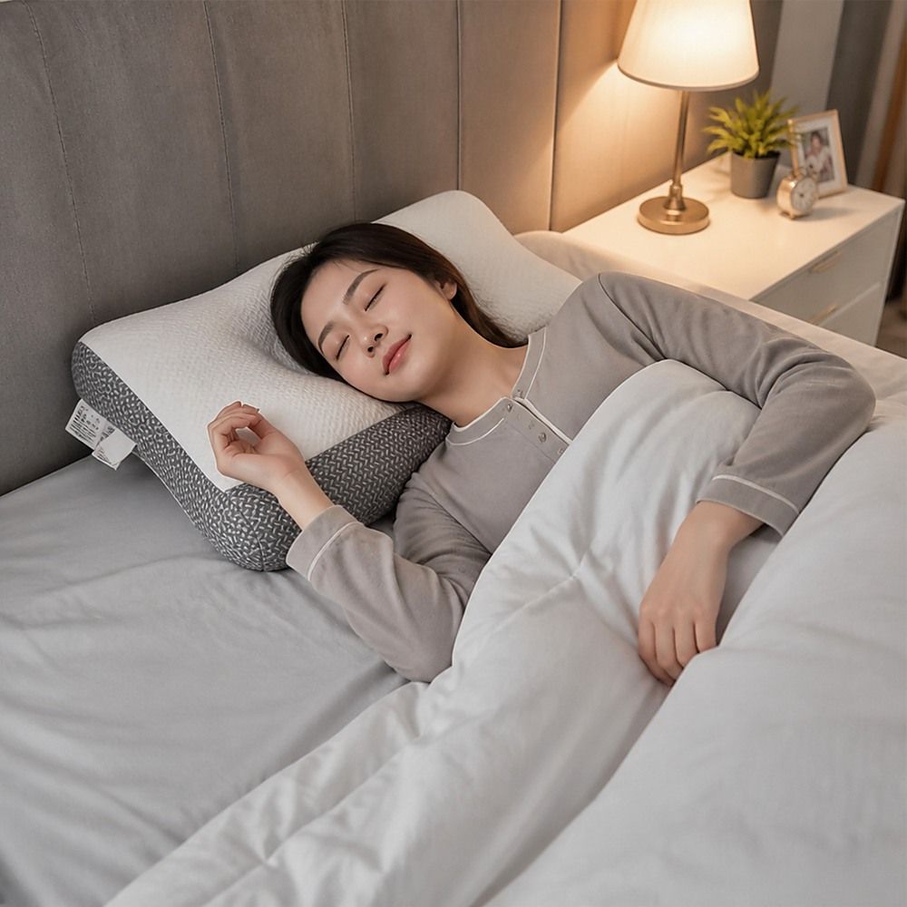 Ergonomic Contour Bed Pillow with Soybean Fibre Fill & Washable Cover