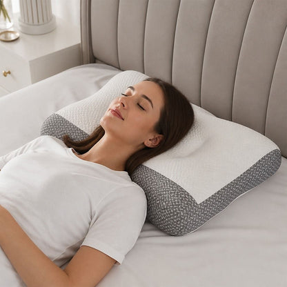 Ergonomic Contour Bed Pillow with Soybean Fibre Fill & Washable Cover