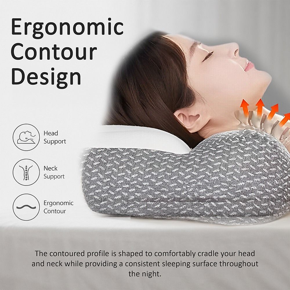 Ergonomic Contour Bed Pillow with Soybean Fibre Fill & Washable Cover