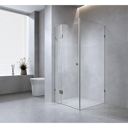 90x80cm Corner Frameless Shower Screen with Chrome Brackets and SS Hinges, Round Handle