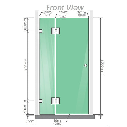 90x80cm Corner Frameless Shower Screen with Chrome Brackets and SS Hinges, Round Handle