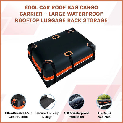 600L Car Roof Bag Cargo Carrier – Large Waterproof Rooftop Luggage Rack Storage