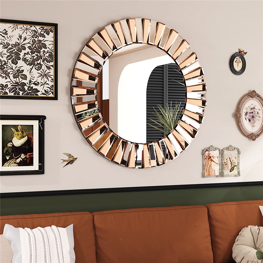 Radiant Sunburst Mirror: Elegant Wall Mounted Decor for Your Living Space