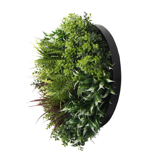 Slimline Artificial Green Wall Disc Art 50cm Green Field UV Resistant (Black)