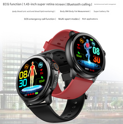 Red Round 1.3 Touch Screen Smartwatch with Heart Rate & Fitness Tracking"