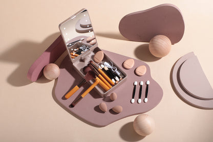 Portable Travel Makeup Brush Set with LED Mirror - Your Beauty Essentials On-The-Go