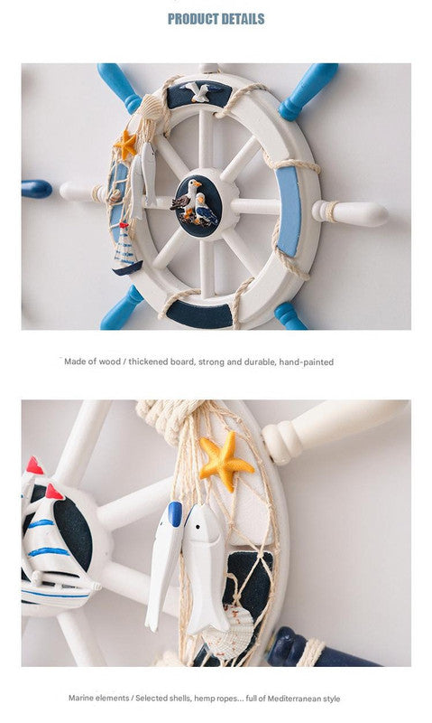 Nautical Wooden Rudder Wall Decor - 34cm Coastal Home Decor Accent (Yellow Rudder)
