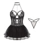 Black Sexy Sheer Lace Nightgown Set - Tempting Lingerie Uniform for Women