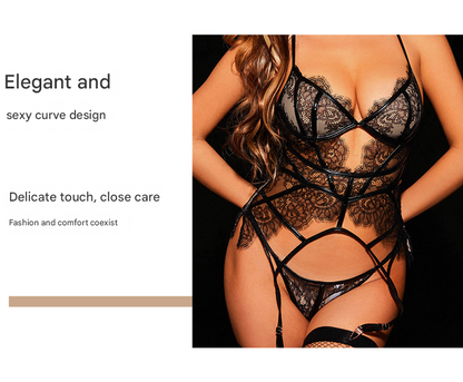 M Black Angel Luxe Sheer Lace Lingerie Set - Ultra-Thin Sexy European-Style Set