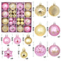 Gold and pink 44-Piece Assorted Christmas Baubles Set with Elegant Designs in Wooden Gift Box - 3-6cm Decorative Ornaments for Tree, Home & Holiday Display