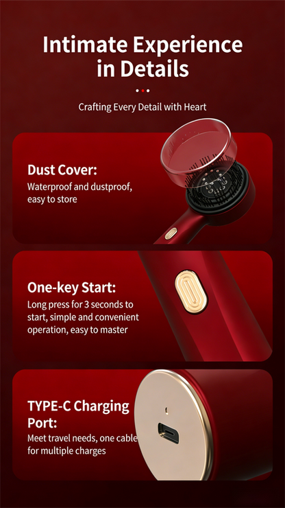 Red Luxury Red-Light Therapy Electric Scalp Massager Comb with Liquid Applicator - 3 Modes Vibration for Hair Growth & Relaxation