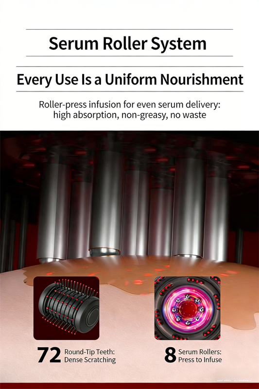 Red Luxury Red-Light Therapy Electric Scalp Massager Comb with Liquid Applicator - 3 Modes Vibration for Hair Growth & Relaxation