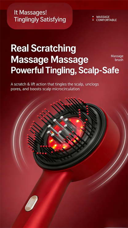 Red Luxury Red-Light Therapy Electric Scalp Massager Comb with Liquid Applicator - 3 Modes Vibration for Hair Growth & Relaxation