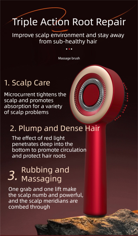 Red Luxury Red-Light Therapy Electric Scalp Massager Comb with Liquid Applicator - 3 Modes Vibration for Hair Growth & Relaxation