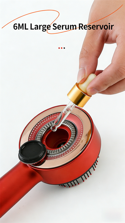 Red Luxury Red-Light Therapy Electric Scalp Massager Comb with Liquid Applicator - 3 Modes Vibration for Hair Growth & Relaxation