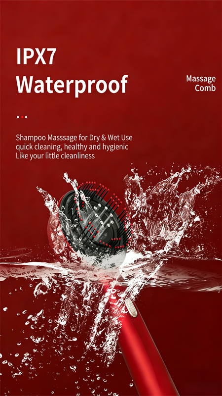 Red Luxury Red-Light Therapy Electric Scalp Massager Comb with Liquid Applicator - 3 Modes Vibration for Hair Growth & Relaxation