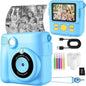 Blue ABS-681 Portable Kids Mini Digital Polaroid with 32GB Card,  3 Rolls Printing Paper & 6 Color Pens - Instant Print Thermal Photo Printer for DIY Fun