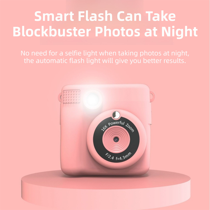 Blue ABS-681 Portable Kids Mini Digital Polaroid with 32GB Card,  3 Rolls Printing Paper & 6 Color Pens - Instant Print Thermal Photo Printer for DIY Fun