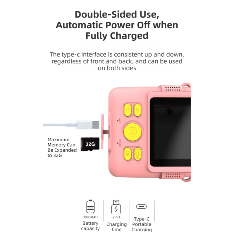 Purple ABS-681 Portable Kids Mini Digital Polaroid with 32GB Card,  3 Rolls Printing Paper & 6 Color Pens - Instant Print Thermal Photo Printer for DIY Fun