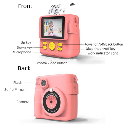 Purple ABS-681 Portable Kids Mini Digital Polaroid with 32GB Card,  3 Rolls Printing Paper & 6 Color Pens - Instant Print Thermal Photo Printer for DIY Fun