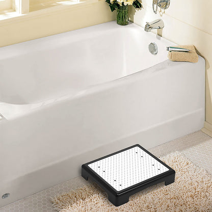 Portable Outdoor Half Step Stool Mobility Aid with Absorbent Non-Slip Grey Mat Compact 43x33cm White Base for Bath & Car