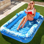 180x118CM Blue Deluxe Inflatable Suntan Tub & Floating Pool Lounger with Dual Integrated Cup Holders and Pillow - Portable Sunbathing Pool for Lawn & Water