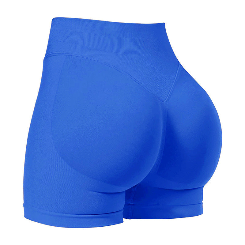 XXL Blue High-Elastic Hip Yoga Shorts - Seamless Mid-Intensity Pilates Workout Shorts