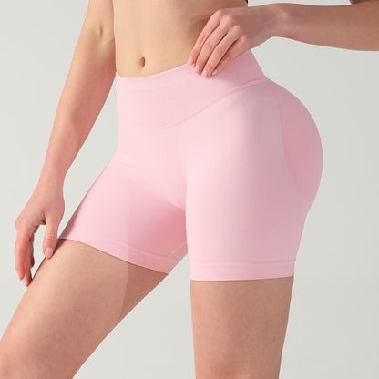 S Wine Red High-Elastic Hip Yoga Shorts - Seamless Mid-Intensity Pilates Workout Shorts