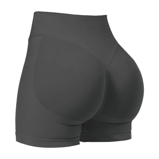 S Grey High-Elastic Hip Yoga Shorts - Seamless Mid-Intensity Pilates Workout Shorts