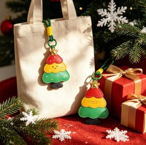 2-Piece Christmas star and reindeer Shaped PU Leather Keychains – Cute Holiday Bag Ornaments and Car Decorations