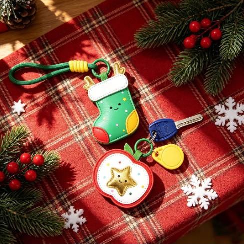 2-Piece Christmas star and reindeer Shaped PU Leather Keychains – Cute Holiday Bag Ornaments and Car Decorations